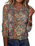 Zeagoo Boho Tops for Women Business Casual Blouses Dressy Long Sleeve Shirts V Neck Tshirts Basic Work Clothes