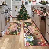 UYDOXCU 2 Pcs Christmas Kitchen Rugs and Mats Merry Christmas and Happy New Year Home Kitchen Decoration Non-Slip Floor Mat Sets 17"x47"+17"x30" (Merry A)