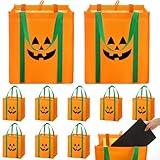 Amylove 6 Pcs Large Halloween Reusable Grocery Bags Non-woven Shopping Totes Halloween Lantern Pumpkin Bags Trick or Treat Gift Bag with Reinforced Handle Thick Plastic Bottom Hold 50lbs, 15x13x10inch