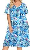 Ekouaer Plus Women's Plus Size Mumu Dress Short Sleeve House Dress Momo Sleepdress with Pockets, Light Blue Print, 22 Plus