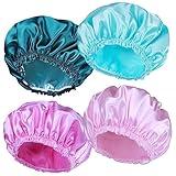 Shower Caps for Women, 4 PCS Elastic and Reusable Bath Caps, Double Waterproof Layers Shower Cap, Bathing Shower Caps, Environmental Protection Hair Bath Hat - Solid Color