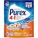 Purex 4-in-1 Oxi Power + Odor Fighter Laundry Detergent Pacs, Fresh Morning Burst, 56 Count