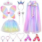 CUTE STONE Princess Dress Up for Girl, Toddler Dress Up Clothes with Cape, Wing，Skirts, Shoes, Crowns and Jewelry Toys, Costumes Gifts Toys for Girls Years 3+