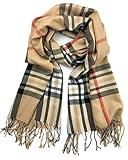 Plum Feathers Luxurious Classic Plaid Pattern Pashmina Scarf (Camel)