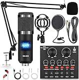 Podcast Equipment Bundle, Audio Interface with Voice Changer and BM800 Condenser Microphone, Recording Studio Package Perfect for Recording, Broadcasting, Live Streaming, YouTube, TikTok (BM800-V8B)