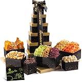 NUT CRAVINGS Gourmet Collection Holiday Christmas Dried Fruit & Mixed Nuts Gift Basket Black Tower + Ribbon (12 Assortments) Xmas Kwanzaa Arrangement Platter Bday Care Package Healthy Kosher Corporate