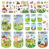 24Set Spring Craft Kits for Kids Make A Summer Bugs Stickers Scene, DIY Summer Craft Jar Sticker Butterfly Flower Bee Mushroom Insect Bulk Set Make Your Own Scene for Home Classroom Game Activities