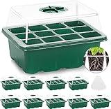 MIXC 10 Packs Seed Starter Tray Seed Starter Kit with Humidity Dome (120 Cells Total Tray) Seed Starting Trays Plant Starter Kit and Base Mini Greenhouse Germination Kit for Seeds Growing Starting