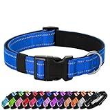 PenSeepet Reflective Dog Collar Padded with Soft Neoprene Breathable Quick Release Basic Dog Collars for Medium Large Dogs Blue Boy Girl