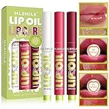 3 Colors Fat Lip Oil Click Slick,Non-stick and High Pigment Lip Glow Oil, Lightweight Lip Plumper with Coconut Oil,Moisturizing and Long-lasting Lip Balm (Set: A)