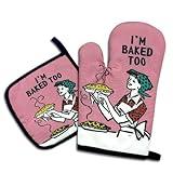 I am Baked Too,Funny Oven Mitts and Pot Holders,Silicone Non-Slip Oven Mitts,Kitchen Gift for Women,Bake Lover Gift,Chef Gift,Housewarming Gift Ideas