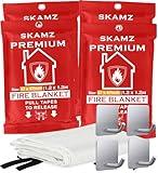 SKAMZ Premium Emergency Fire Blanket for Home and Kitchen - XLarge - 47.2" x 47.2" - 4 Packs Fiberglass Fire Blankets for House Rapid Fire Suppression, Flame Retardant Blanket