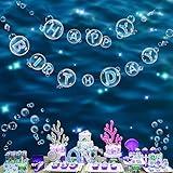 Cheerland Under the Sea Happy Birthday Banner Blue Bubble Garland Ocean Theme Party Decorations for Kids Mermaid Bithday Decorations Hanging Underwater Pool Beach Party Decor