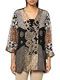 Ali Miles Women's Plus Size Mixed Media Printed Woven Single Button Jacket, Neutral Multi