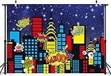 LTDKAEN Superhero City Backdrop City Boom Skyscrapers Photography Decoration for Kids Skyline Night Starlit Banner Children Party Decoration,Blue(7×5FT)