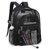 Xunteny Mesh School Backpack for Girls Boys, Heavy Duty Kids Adults Mesh School Bag Bookbag for Swimming Beach Fitness Sport (Black)