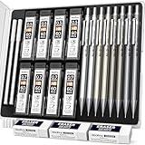 Nicpro 8 Pack 0.5mm & 0.7mm Metal Mechanical Pencil Set, Lead Drafting Pencil for Artist Writing, Sketching, Drawing with 8 Tubes HB Lead Refills, 3PCS 4B Eraser, 9PCS Eraser Refills - With Case