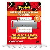 Scotch Thermal Laminating Pouches, 200 Pack Laminating Sheets, 3 Mil, 8.9 x 11.4 Inches, Holiday & Craft Supplies, For Use With Thermal Laminators, Letter Size Sheets