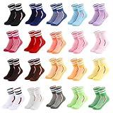 IDALOP 20 Pairs Cute & Colorful Striped Quarter Crew Women's Colored Socks, Size 9-11