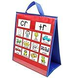 amzoya Portable Tabletop Pocket Chart,Double Sided & Self-Standing for Classroom or Home, Small Double Sided Table Top Pocket Chart(Red&Blue)