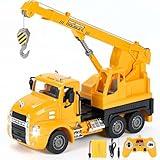 DOUBLE E Mack Licensed RC Crane, Remote Control Crane Construction Vehicles Toys, Crane Truck Toy for Boys, Crane Toy with Lights, Ideas Birthday/Xmas Gifts for Boys (RC Crane)