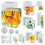Large 4 Inch Resin Mold 12 PCS Glossy Deep Cube Sphere Silicone Molds with Tools Epoxy Resin Casting Mould for Preserving Flowers, Insect Specimens, DIY Art Craft Gift, Furniture Decor, Soap, Candle