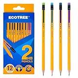ECOTREE Pre-Sharpened Pencils #2 Wood-Cased Number 2 Pencils with Erasers Yellow Pencil for School, Writing, 12 Count
