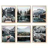 Nature Wall Art Prints Set of 6 Mountain Decor Canvas Wall Art Landscape Print Lake Boat Pictures Photography Art Posters for Home Living Bedroom Decor (8"x10" UNFRAMED)