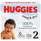 Huggies Size 2 Diapers, Snug & Dry Baby Diapers, Size 2 (12-18 lbs), 116 Count, Packaging May Vary