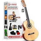 Pyle Beginner Acoustic Guitar Kit, 1/4 Junior Size All Wood Instrument for Kids, Adults, 30" Natural Ash