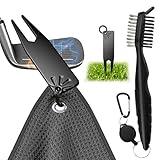 Pokfce Magnetic Golf Towel Set with Magnetic Golf Divot Tool & Golf Nylon Brush, Waffle Pattern Microfiber Golf Towel for Golf Carts and Bags, Golf Accessories for Men and Women, Easy Attach to Clubs