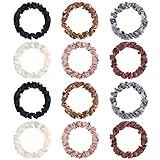 Pengxiaomei 12Pcs Satin Scrunchies, Coffee Color Series Satin Hair Ties Elastic Hair Bands Ponytail Holder Hair Accessories Valentine's Day Gifts for Women Girls