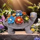 halp·ssfm Solar Garden Turtle Statues 7 LED Lights Outdoor Decor Turtle with Succulent Resin Sculpture Patio Porch Balcony Yard Lawn Art Decor Birthday Gifts for Women Mom Grandma Housewarming Gifts