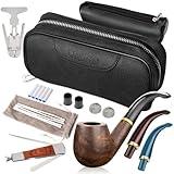 Scotte Tobacco Smoking Pipe,Leather Tobacco Pipe Pouch Pear Wood Pipe Accessories (Scraper/Stand/Filter Element/Filter Ball/Small Bag/Box) (black 2)