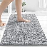 Grandaily Chenille Striped Bathroom Rugs 24x16, Extra Thick and Absorbent Bath Mats, Non-Slip Soft Plush Shaggy Shower Carpet, Machine Wash Dry, Bath Rug for Bathroom, (Small, Grey)