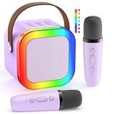 Karaoke Machine for Kids Adults: Mini Karaoke Machine with 2 Wireless Mics and Light for Family Home Party - Portable Karaoke Speaker Toy Gift for Girls Boys Ages 4-12+ Years Old Birthday Christmas