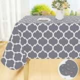 Smiry Rectangle Table Cloth, Waterproof Vinyl Tablecloths with Flannel Backing for Rectangle Tables, Wipeable Spillproof Plastic Tablecloth for Dining, Camping, Indoor and Outdoor (60"x84", Grey)