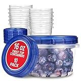 Stock Your Home 16oz Plastic Containers with Twist Top Lids (10 Pack), 2 Cup Freezer Containers with Lids for Leftover Food, Airtight Reusable Soup Containers with Lids, Microwave and Dishwasher Safe