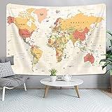 VeiVian World Map Tapestry, Map of World Vintage Topography Educational Tapestries Posters for College Kids Student Dorm Wall Art, Geographical Travel Map Tapestry for Bedroom Living Room, 60X40in