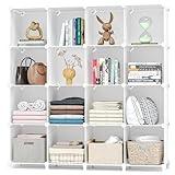 Neprock 16 Cubby Storage Organizer, Closet Clothes Storage Organizer, Cube Shelves Closet Organizers and Storage Shelves for Clothing Storage with Hammer, Bookshelf for Kids (White)