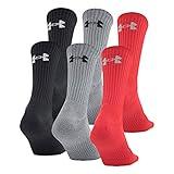 Under Armour Adult Charged Cotton Crew Socks, Multipairs, Red/Assorted (6-Pairs), Medium