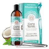 GuruNanda Whitening Pulling Oil with Coconut Oil & Peppermint Essential Oil for Natural Teeth Whitening, Fresh Breath, Alcohol Free Mouthwash (8 FlOz)