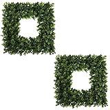 Pure Garden Set of 2 Wreaths - 16.5-Inch Square Artificial Boxwood Spring, Summer, Winter, or Fall Wreaths - Outdoor/Indoor Wreaths for Front Door