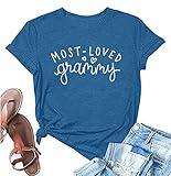 Grandma Shirt Women Most Loved Grammy Shirts Funny Letters Printed Tees Grandmother Short Sleeve Tee Tops Blue