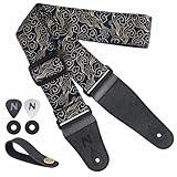 Nefelibata Guitar Strap Japan Printed Cotton Original Design Adjustable Guitar Strap with Long Leather Ends,Include Strap Button,Guitar Picks and Strap Locks(Auspicious Cloud)