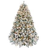 Yaheetech 6ft Pre-lit Artificial Christmas Tree with Incandescent Warm White Lights, Snow Flocked Full Prelighted Xmas Tree W/820 Branch Tips, 250 Incandescent Lights & Foldable Stand, Green & White