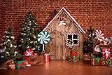 BELECO 8x6ft Fabric Christmas Backdrop Christmas Gingerbread House Wooden House Candy Gifts Tree Photography Backdrop for Kids Portrait Family Holiday Celebration Christmas Party Decor Photo Props