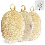 Natural Loofah Sponge Exfoliating Body Scrubber (3 Pack),Made with Eco-Friendly and Biodegradable Shower Luffa Sponge, Loofah for Women and Men, Beige