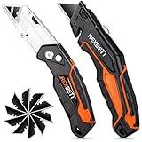 REXBETI 2-Pack Utility Knife, SK5 Heavy Duty Retractable Box Cutter for Cartons, Cardboard and Boxes, Blade Storage Design, Extra 10 Blades Included（Total 18 Blades）