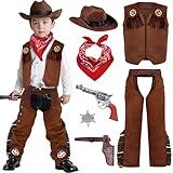 Spooktacular Creations Halloween Cowboy Hat Costume for Boys, Kids Brown Western Costume, Deluxe Boys Cowboy Outfit Set for Toddler Halloween RolePlay Themed Party (Small, 5-7 yrs)